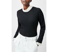 French Connection Melody Pleated Bow Ls Top Black/porcelain Crea Talla: S | Blusas Outlet | Mujer | Negro