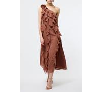 French Connection Oskar Georgette Ruffle Midi Mocha Talla: 14 | Vestidos Midi Outlet | Mujer