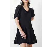 French Connection Vee Tiered Crinkle Dress Knee Black Talla: 8 | Mini Vestidos Outlet | Mujer | Negro