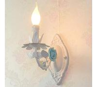 French Country Sconces Wall Lighting Fixture White Metal Iron Blue Pink Rose Flower Bedside Wall Mounted Lamp Candlestick Candle Wall Sconces for Living Room Girls Bedroom Hallway (Size : Pink/Blue 1