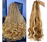 French Curly Braiding Hair for Box Braids 27/613 Bouncy Braiding Hair Extensions 8 Packs 24 Inch Spanish Curly Synthetic Spiral Curl Silky Braiding Hair Extensions (24 inch,27/613#)