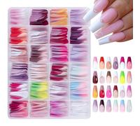 French False Nails, Fake French Nails False Stick- Nails, 288 Pieces Full Cover Artificial Fake Nails for Girls, Women, Friends, Family, Easy Application Press- Nails