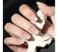 French False Nails Pink Gradient Press on Nails Natural Square Stick on Nails Ballerina Acrylic Short Fake Nails 24pcs for Women and Girls
