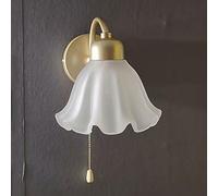 French Floral Wall Light Fixture Gold Wall Sconce with Pull Chain Switch, Elegant Flower Shape Glass Wall Sconces Lighting E27 Bedside Wall Mount Lamp For Bedroom Hallway
