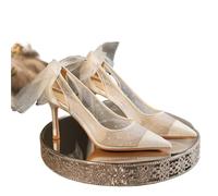 French Gauze Pumps White Main Wedding Dress Bride Shoes Women Fine Heel Beautiful High Single(White 8.5CM Heel,38)