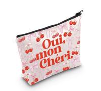 French Gift Oui Mon Cheri - Bolsa de maquillaje con lazo rosa cereza, Oui Mon Bag Eu, Bolsa de cosméticos con impresión