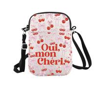French Gift Oui Mon Cheri - Bolsa de maquillaje con lazo rosa cereza, Oui Mon Cr Eu, Bolsa de cosméticos con impresión