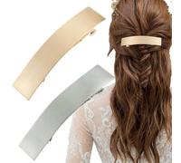 French Hair Clip, Retro Metal Barrette, 3,54x0,79in Large Rectangular Spring Clips, Elegant Gold Silver Finish, Strong Hold Design for Women Girls Formal Events Hair Styling