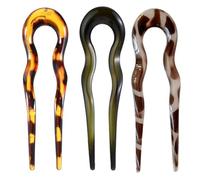 French Hair Pins 3 Pieces Small Wavy Hair Clip U Shape Tortoise Shell Hairpin 2 Prongs Hair Accessories for Women Thick Long Hair(C)