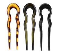 French Hair Pins 3 Pieces Small Wavy Hair Clip U Shape Tortoise Shell Hairpin 2 Prongs Hair Accessories for Women Thick Long Hair(A)