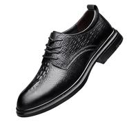 French Leather Dress Shoes for Men Classic Pointed Toe Lace Up Block Heel Elegant Formal Oxford Footwear for Wedding Ceremony and Reception(Noir,45.5 EU)