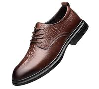 French Leather Dress Shoes for Men Classic Pointed Toe Lace Up Block Heel Elegant Formal Oxford Footwear for Wedding Ceremony and Reception(Brown,38 EU)