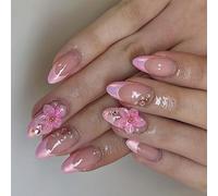 French Manner Margarite Rose Depth Floral Almendra Press on Stakes Short False Easy Application Denial Tools Needed Denial Tool Required Bogus