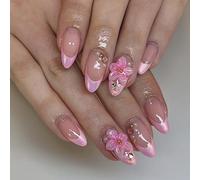 French Manner Margarite Rose Depth Floral Almendra Press on Stakes Short False Stakes Easy Application Denial Tools Needed Short Almond Moldeado Press On