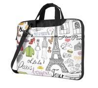 French Paris Tour - Bolsa de hombro ultrafina con estampado de la Torre Eiffel para mujeres y hombres, fin de semana, viajes, casual, Black, 13 inch