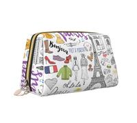 French Paris Tour - Bolsa de maquillaje portátil con cremallera y diseño de la Torre Eiffel, organizador de viaje