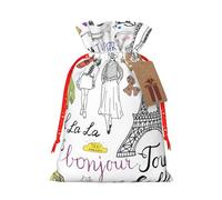 French Paris Tour Eiffel Tower Print Drawstring Gift Seasonal Bags Celebrations Eco-Conscious Holiday Present Packaging