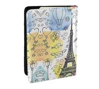 French Paris Tour - Funda para pasaporte con estampado de la Torre Eiffel con tarjetero de crédito, funda de piel para pasaporte, para mujeres y hombres, identificación familiar, viajes, Black, Talla