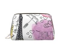 French Paris Tour - Neceser de piel con estampado de la Torre Eiffel, bolsa de maquillaje de piel para bolso con cierre de cremallera superior, elegante neceser, Gold, Talla única