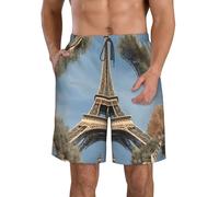 French Paris Tour - Pantalones cortos de playa con estampado de la Torre Eiffel, ligeros, transpirables, para actividades al aire última intervensión, Blanco, M