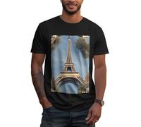 French Paris Tour - playera para hombre con estampado de la Torre Eiffel para uso diario, relajación, viajes, actividades físicas, cuello redondo, Negro -, M