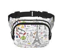 French Paris Tour - Riñonera cuadrada de doble capa con estampado de la Torre Eiffel, unisex, para viajes y entrenamiento, Negro -, Talla única