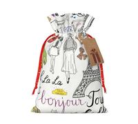 French Paris Tour Torre Eiffel - Bolsas de regalo de Navidad versátiles de tela con cordón, perfectas para vacaciones y ocasiones especiales