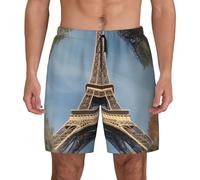 French Paris Tour - Traje de baño con estampado de la Torre Eiffel para hombre, con funcionalidad elegante, transpirable, pantalones cortos de playa, surf, gimnasio, pesca, Negro -, M