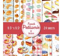 French Patisserie Bakery Paper Pad - 8.5 x 8.5 in - 24 Double-Sided Patterned Sheets - Decorative Craft Paper for Card Making, Journaling, Planners, Origami, Decoupage, and Scrapbooking