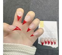 French Press Claw on Nails Red Nude Medium Almonds Stiletto Handmade Gothic Style Halloween Reusable Thick Acrylic Press on Nails Cat Dragon Eagle Claw False Nail Glossy Glue on Nail (L)