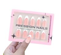 French Press On Nails - Uñas postizas cortas en forma de almendra con puntas francesas y acabado esmaltado brillante para bodas, reutilizables, 15 tamaños, 30 unidades con pegamento (rosa)