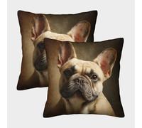 French Retrato de bulldog Funda De Almohada Impresa 3D Vintage Pet Photography Style Para Dormir, Transpirable Y Lavable A Máquina, Poliéster Suave Para Adultos Y Niños, Protege Almohada 50x50cm