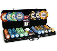 FRENCH RIVIERA Maletín Poker 500 fichas oro + 2 juegos de cartas + botón distribuidor - Poker Set de 500 fichas de póker (con valor) - Juego de póker con 500 fichas de póker - Maletín de póker