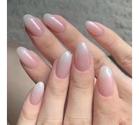French Short False Nails Pink Gradient Press on Nails Reusable Artificial Stick on Nails Almond Fake Nails 24pcs for Women and Girls