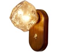 French Style Glass Wall Lamp Solid Wood Square Shape Indoor Wall with G9 Base Three Color Dimmable Wall Light for Bedroom Bedside Background Wall Living Room(Amber)