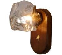 French Style Glass Wall Lamp Solid Wood Square Shape Indoor Wall with G9 Base Three Color Dimmable Wall Light for Bedroom Bedside Background Wall Living Room(Smoky Gray)