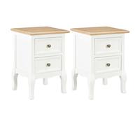 French Style Nightstand Set of 2, White MDF Bedside Table with 2 Drawers, Compact End Table for Living Room or Bedroom, 35x30x49 cm, Solid Wood and MDF Construction, Easy to Clean
