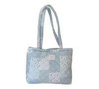 French Styles - Bolsa de hombro acolchada para mujer, gran capacidad, para compras, escuela, moda, Blue Grid Flowers D, Medium