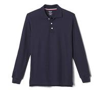 French Toast Big Pique Polo School Uniform Shirt with Long Sleeves for Boys and Girls, Navy, 10-12