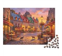 French Town Adult Jigsaws 1000Pc Recycled Material Warm Sunset Art Jigsaw Puzzle Educational Game Decompression Parent Child Accesorios de Juego for Home 38x26cm/1000pcs