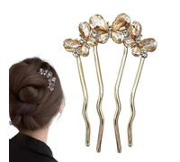 French Twist Hair Pin - 4 Prong Rhinestone U Shape Updo Sticks for Elegant