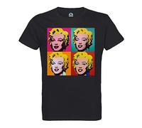 French Unicorn Camiseta Hombre Cuello Redondo Algodón Orgánico Andy Warhol Retrato Cuadríptico Marilyn Monroe Pop Art 60's, Negro , L