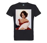 French Unicorn Camiseta Hombre Cuello Redondo Algodón Orgánico Elizabeth Taylor Actriz Hollywood Vintage, Negro , L