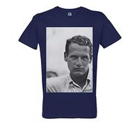 French Unicorn Camiseta Hombre Cuello Redondo Algodón Orgánico Paul Newman Actor Foto Vintage Retrato Star, azul, L