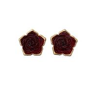 French Vintage Earrings,Jelly Resin Rose Studs, Oversized Gold Edge Burgundy Flower, Retro Luxury Statement Jewelry for Women Daily Party