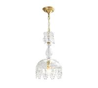 French Vintage Glass Pendant Fixture, Gold Hanging Chandelier Crystal Droplight Lighting, Kitchen Island Ceiling Light Fixtures for Dining Living Room