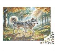 French Wolf Dog 1000 Piezas Rompecabezas para Hombres Husky Camina en Bosque Otoñal Juego Educativo de Descompresión | Gran Regalo 38x26cm/1000pcs