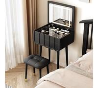 French Wood Dressing Table Vanity Set with Mirror Lights Drawers and Cushioned Stool for Women and Girls Bedroom Black (20 x 16 x 31 pulgadas)