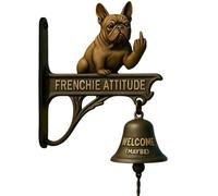 Frenchie Attitude Timbre, divertido timbre de dedo medio bulldog, campana colgante de bienvenida para perro, campana de comerciantes para abrir puertas, letrero de bienvenida al aire libre para puerta