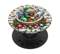Frenchie Christmas Mistletoe Decor French Bulldog For Xmas PopSockets PopGrip Adhesivo